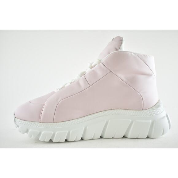 Prada Rush Piuma Nylon Pink White Platform Flat High Top Trainer Sneaker 37 - Picture 7 of 11